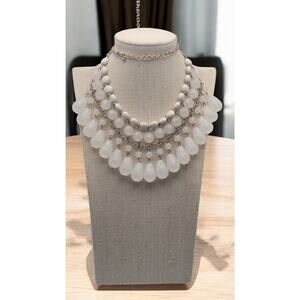 Vintage White Teardrop Beaded Tiered Statement Necklace